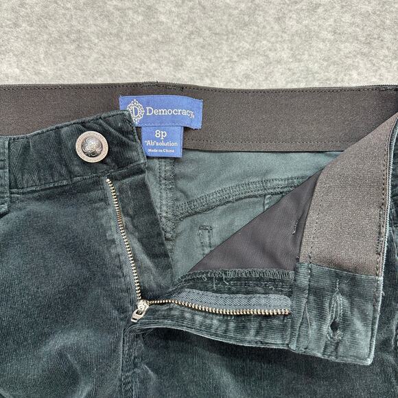 Democracy Corduroy Pant WMNS 8P Dark Teal Green Straight Leg Mid Rise Stretch - Picture 3 of 11